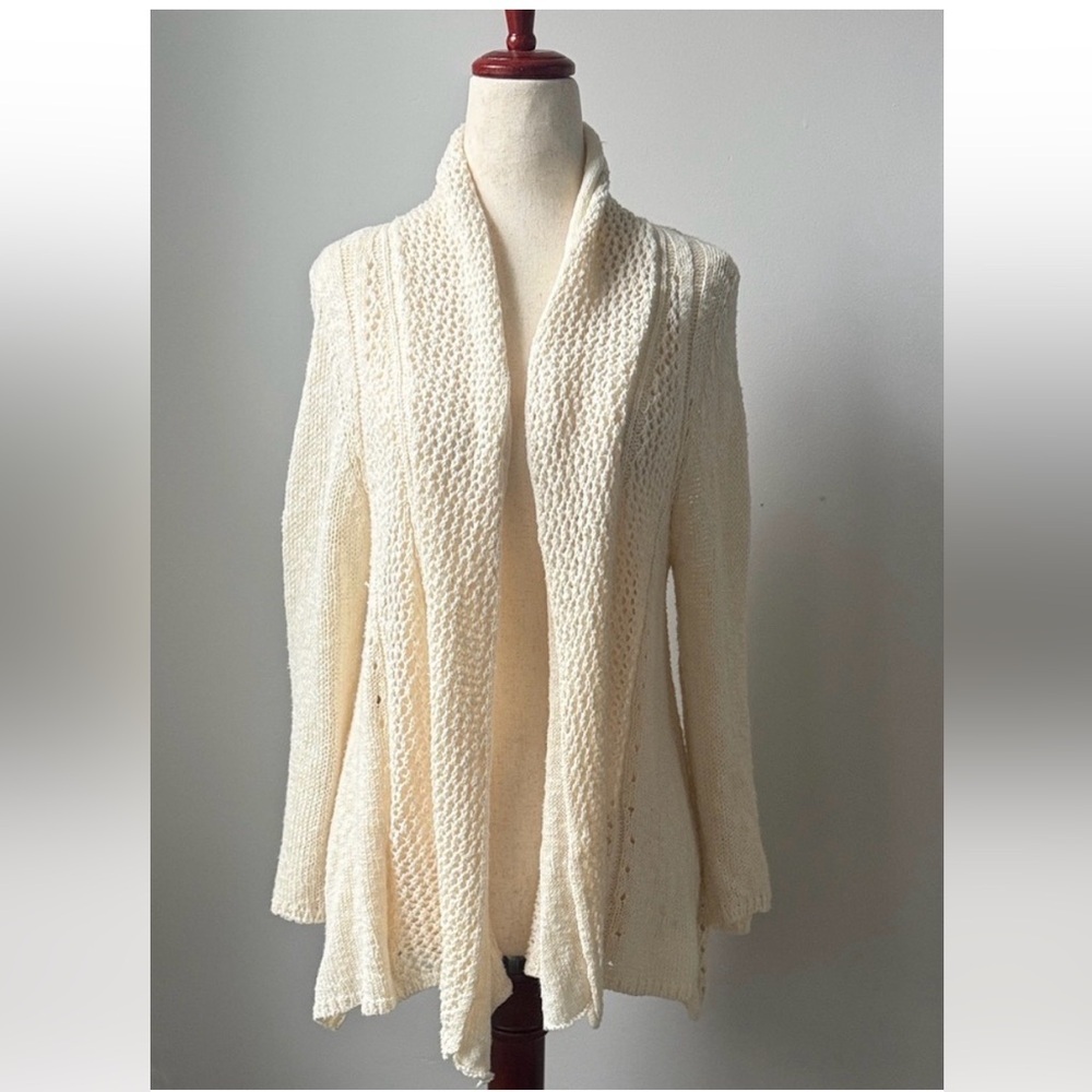 Moth x Anthropologie Cream Knit Open-Front Cotton Blend Cardigan Size Medium